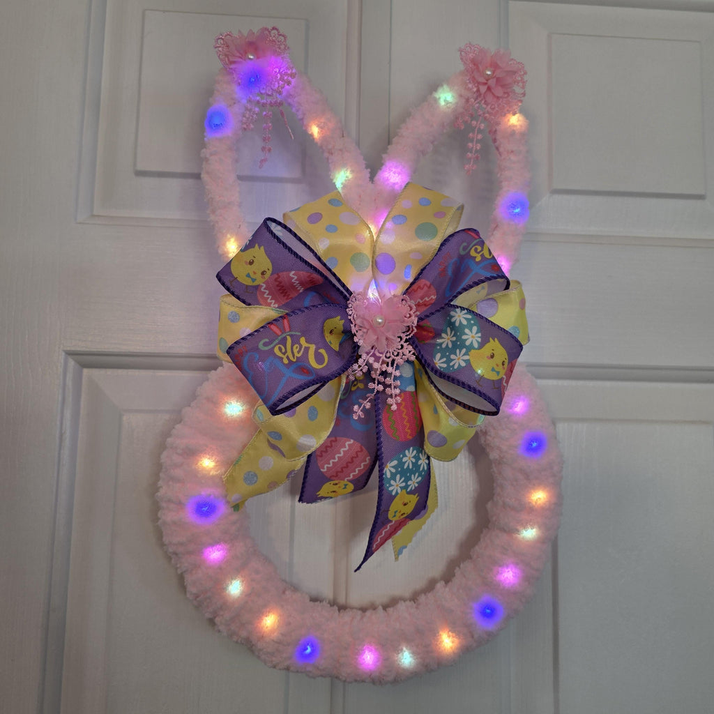 Pink Chenille Easter Bunny Door Hanger
