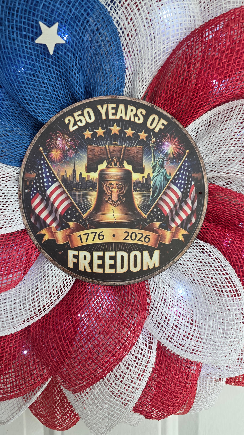 250 Years of Freedom Patriotic Lighted Wreath