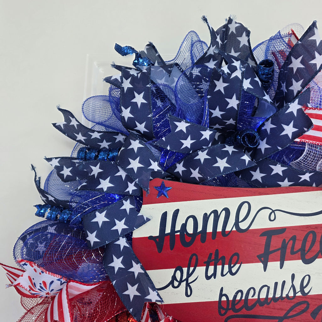 Home of the Free Because of the Brave Patriotic Lighted Wreath