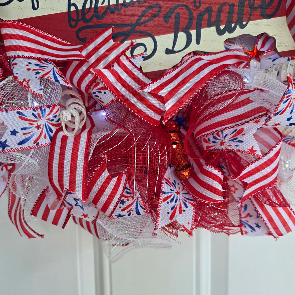 Home of the Free Because of the Brave Patriotic Lighted Wreath