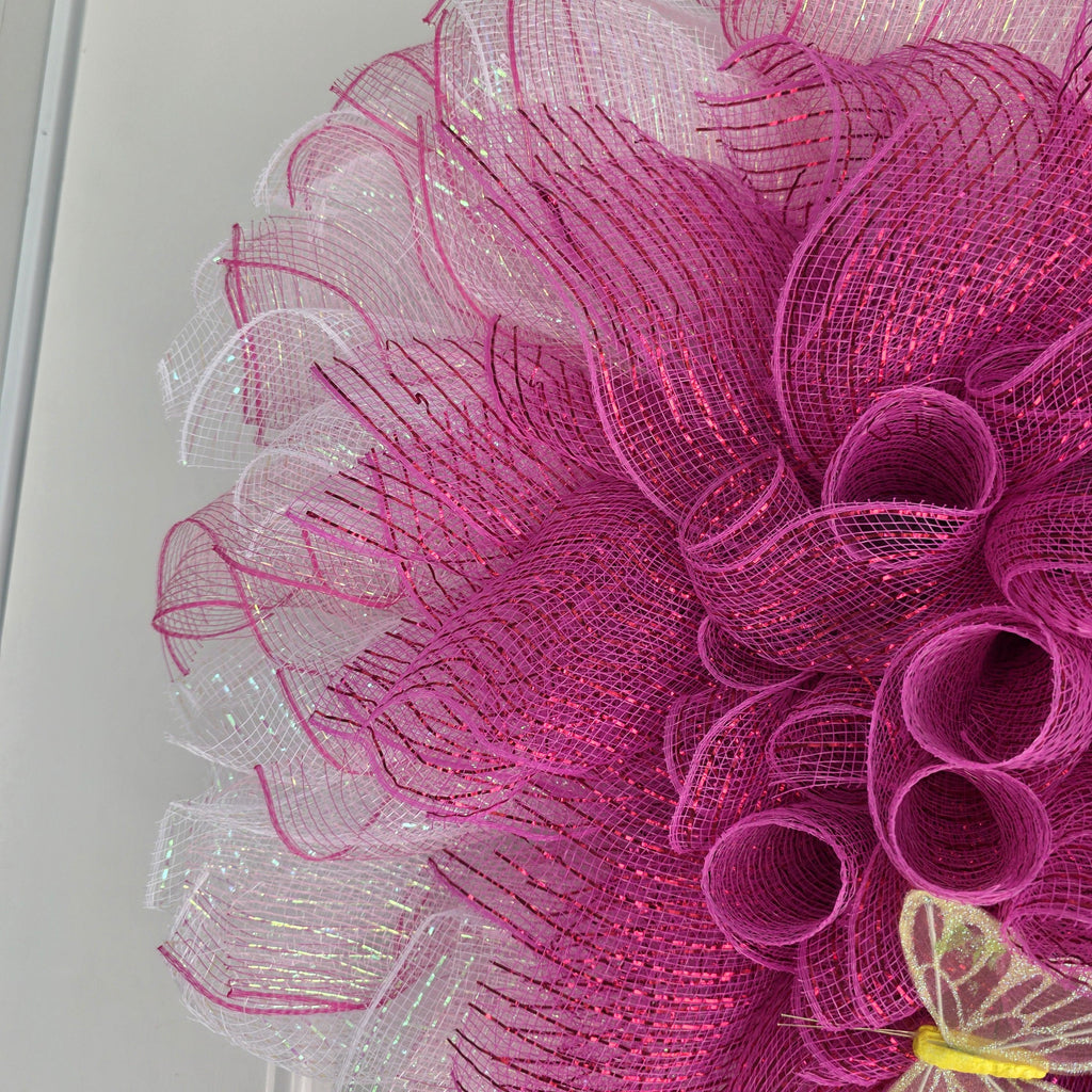 Lighted Pink Flower Wreath