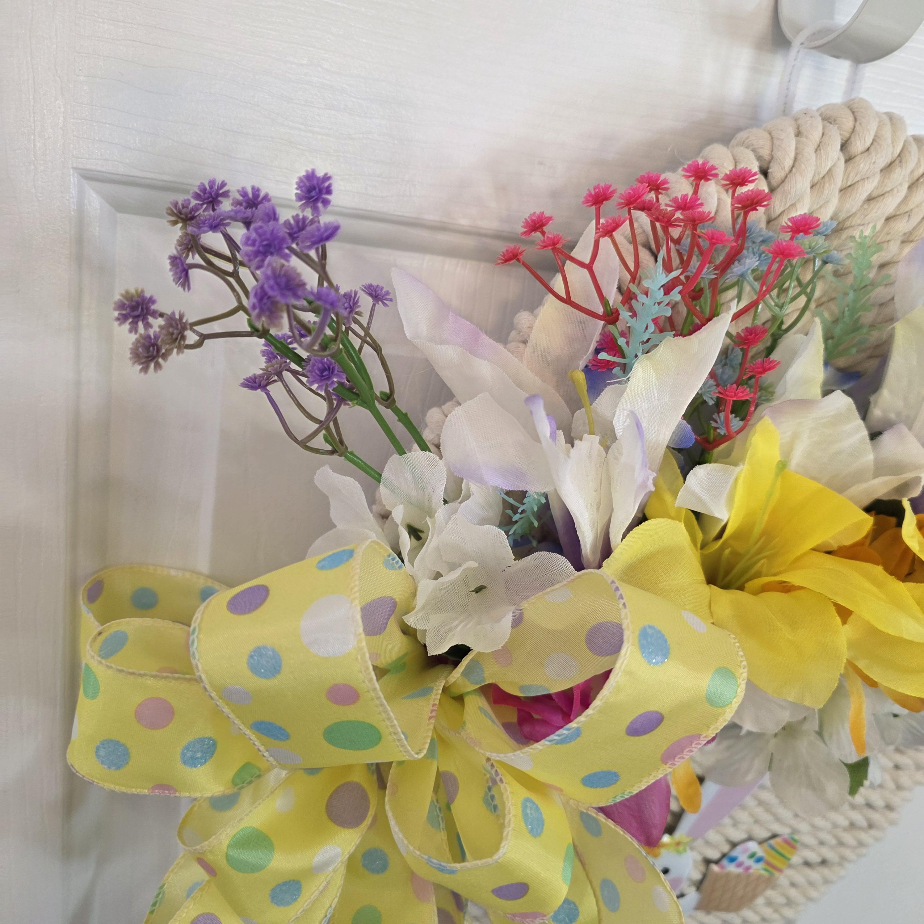 Easter Spring Floral Rope Basket Wreath