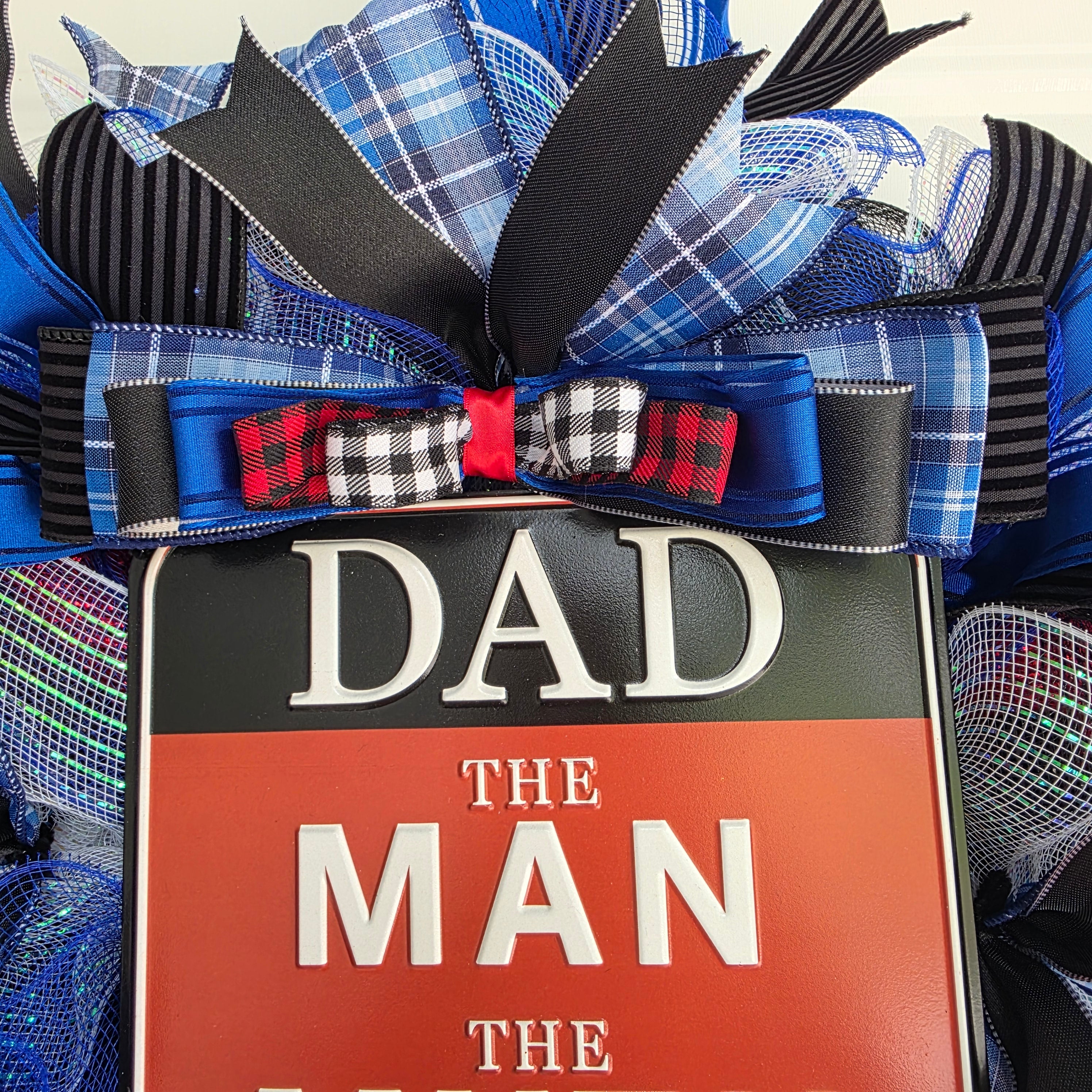 Dad The Man The Myth The Mr. Fix It Wreath – Blue, Red, Black & White