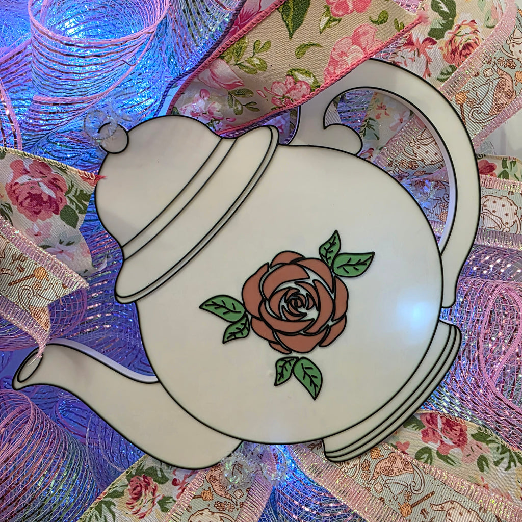 Tea Party Wreath with Fairy Lights – Teapot & Teacup Signs