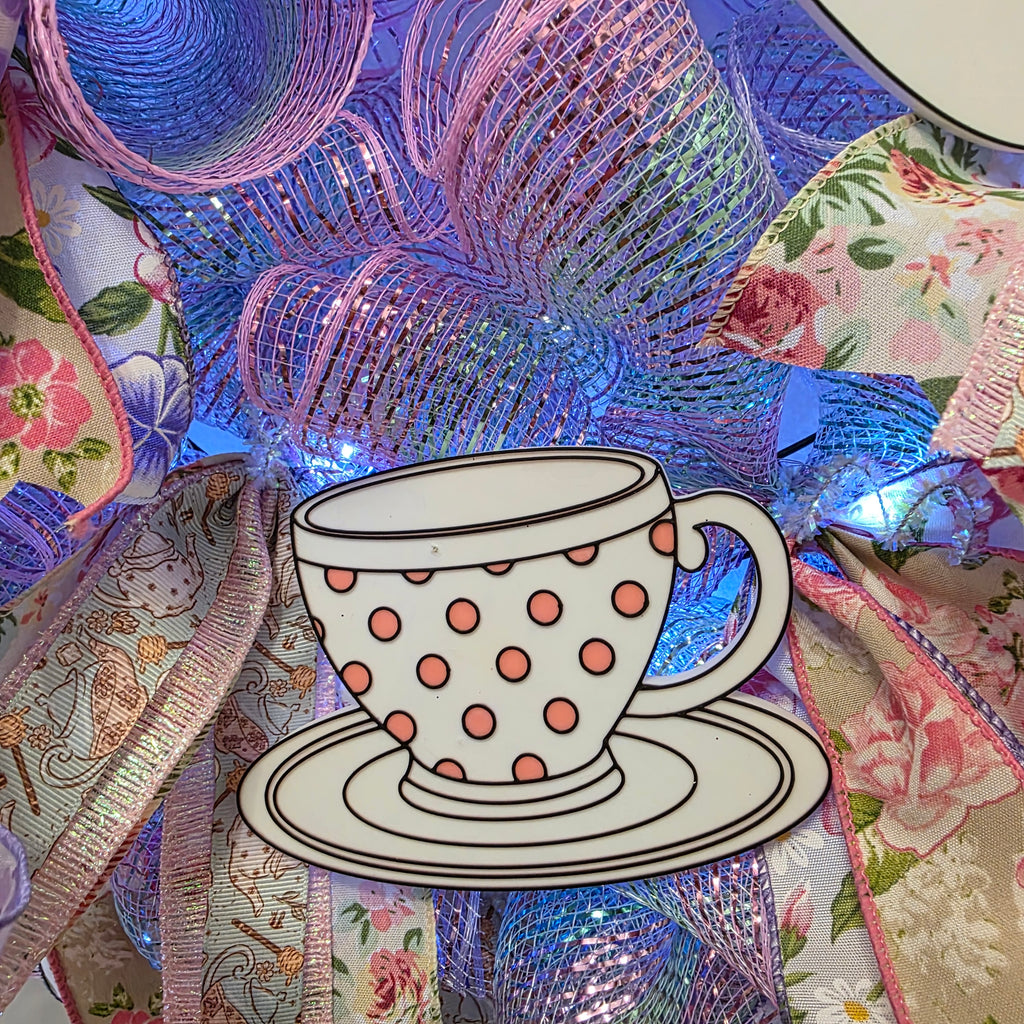 Tea Party Wreath with Fairy Lights – Teapot & Teacup Signs