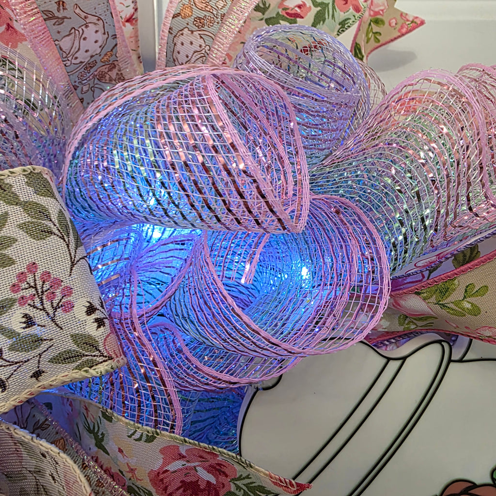 Tea Party Wreath with Fairy Lights – Teapot & Teacup Signs