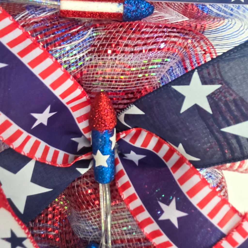 Patriotic Welcome Door Swag with Fairy Lights