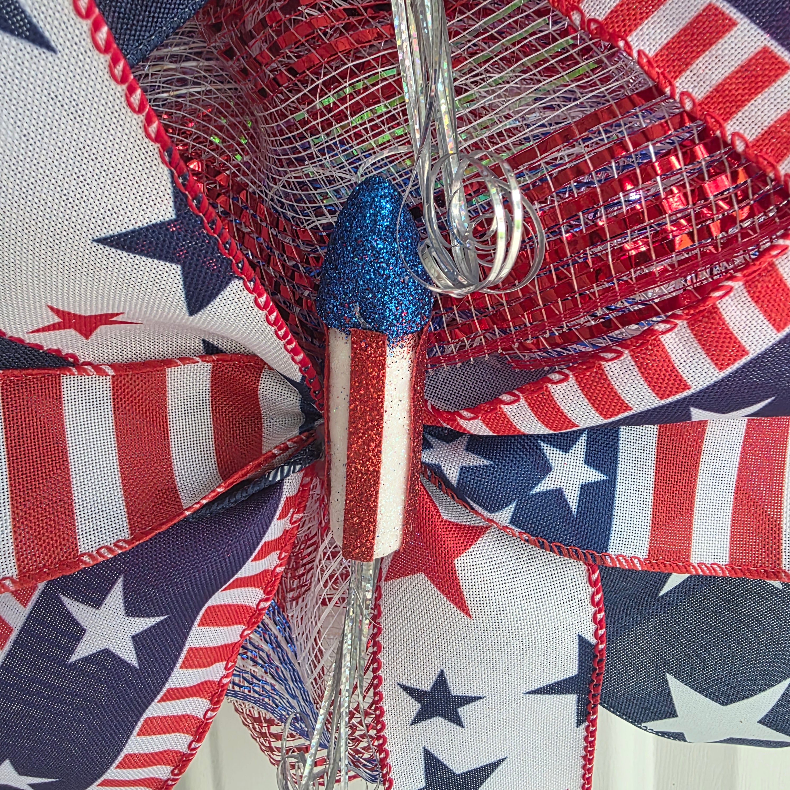 Patriotic Welcome Door Swag with Fairy Lights