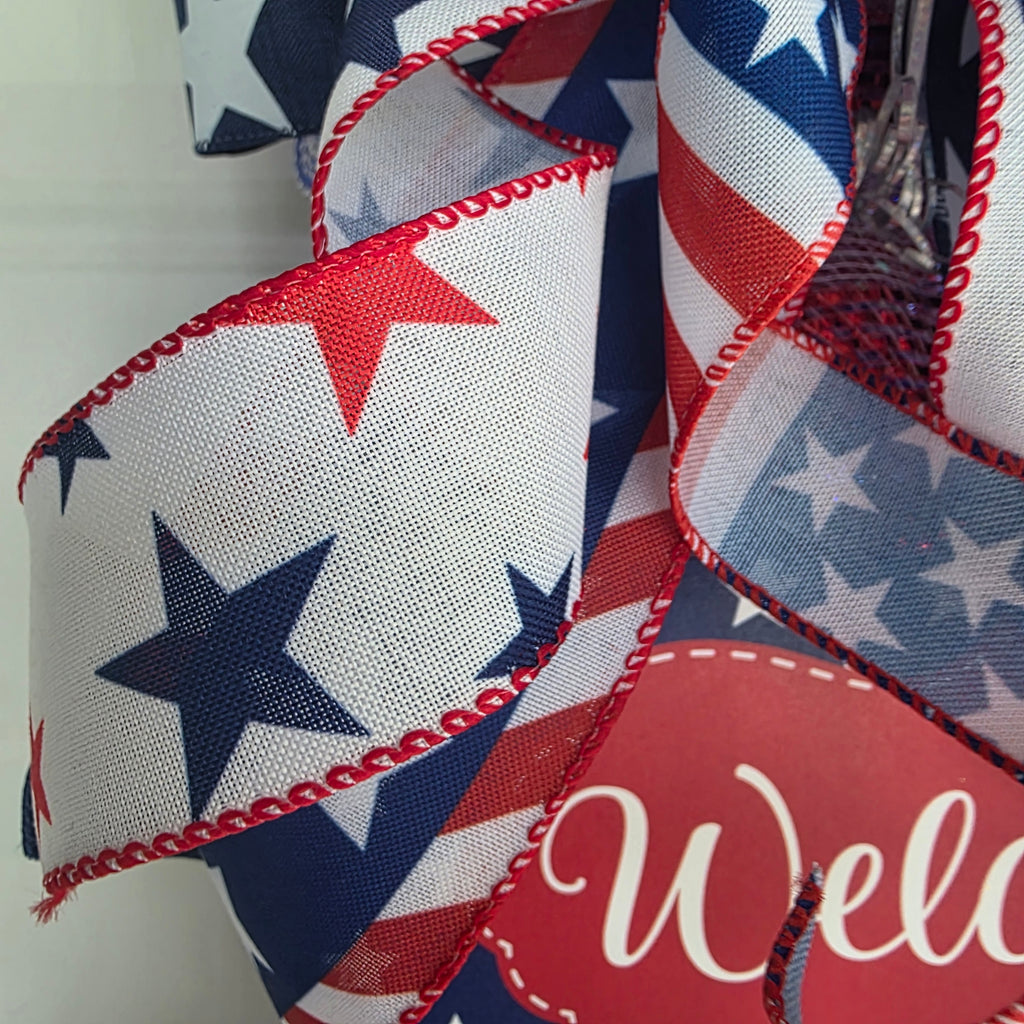 Patriotic Welcome Door Swag with Fairy Lights