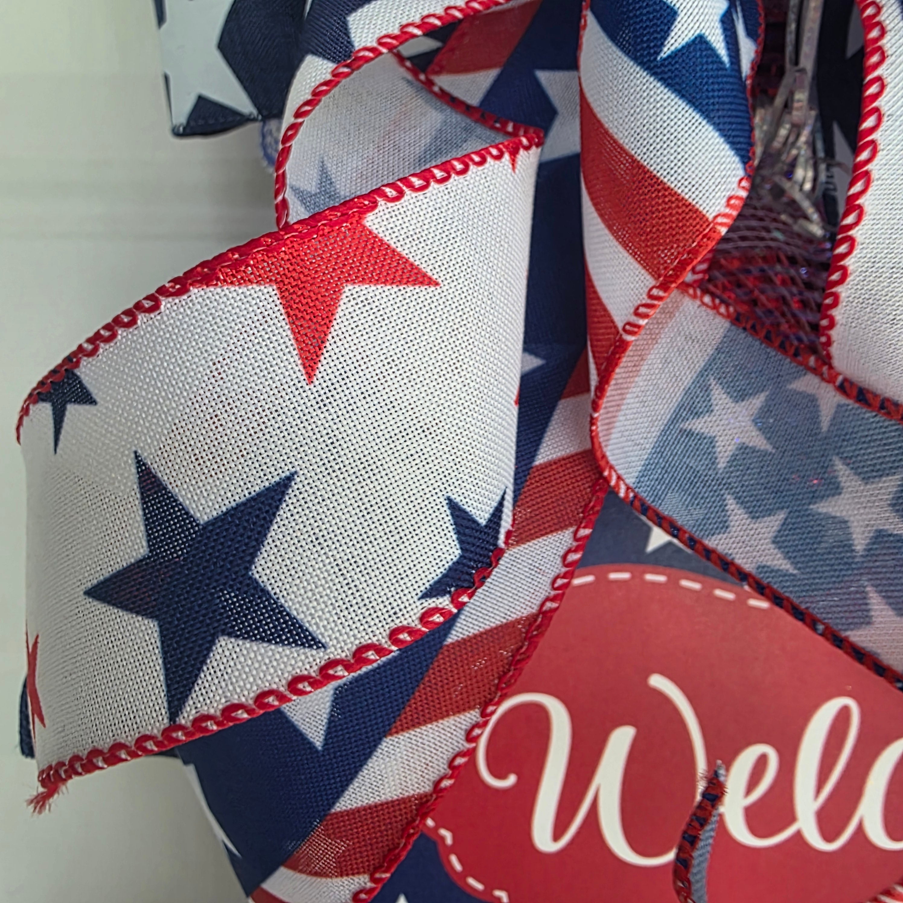 Patriotic Welcome Door Swag with Fairy Lights