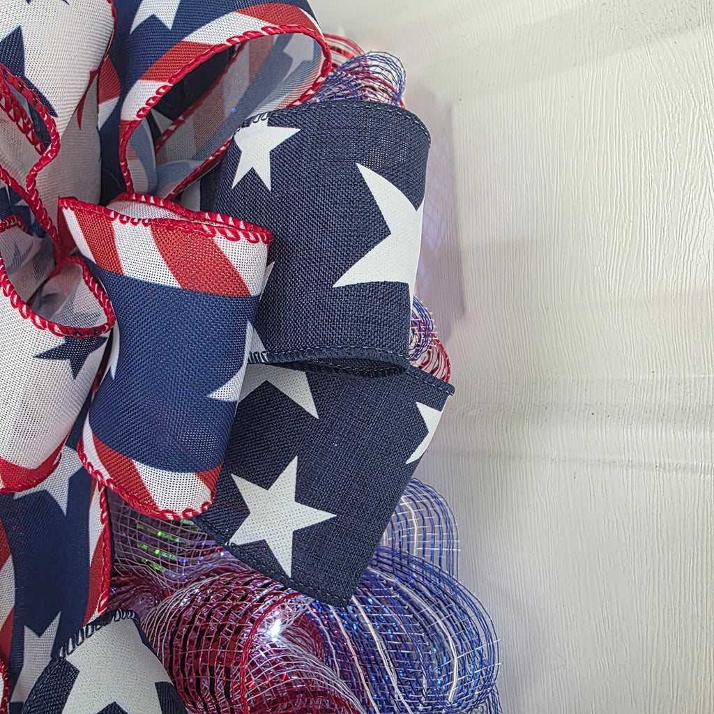 Patriotic Welcome Door Swag with Fairy Lights