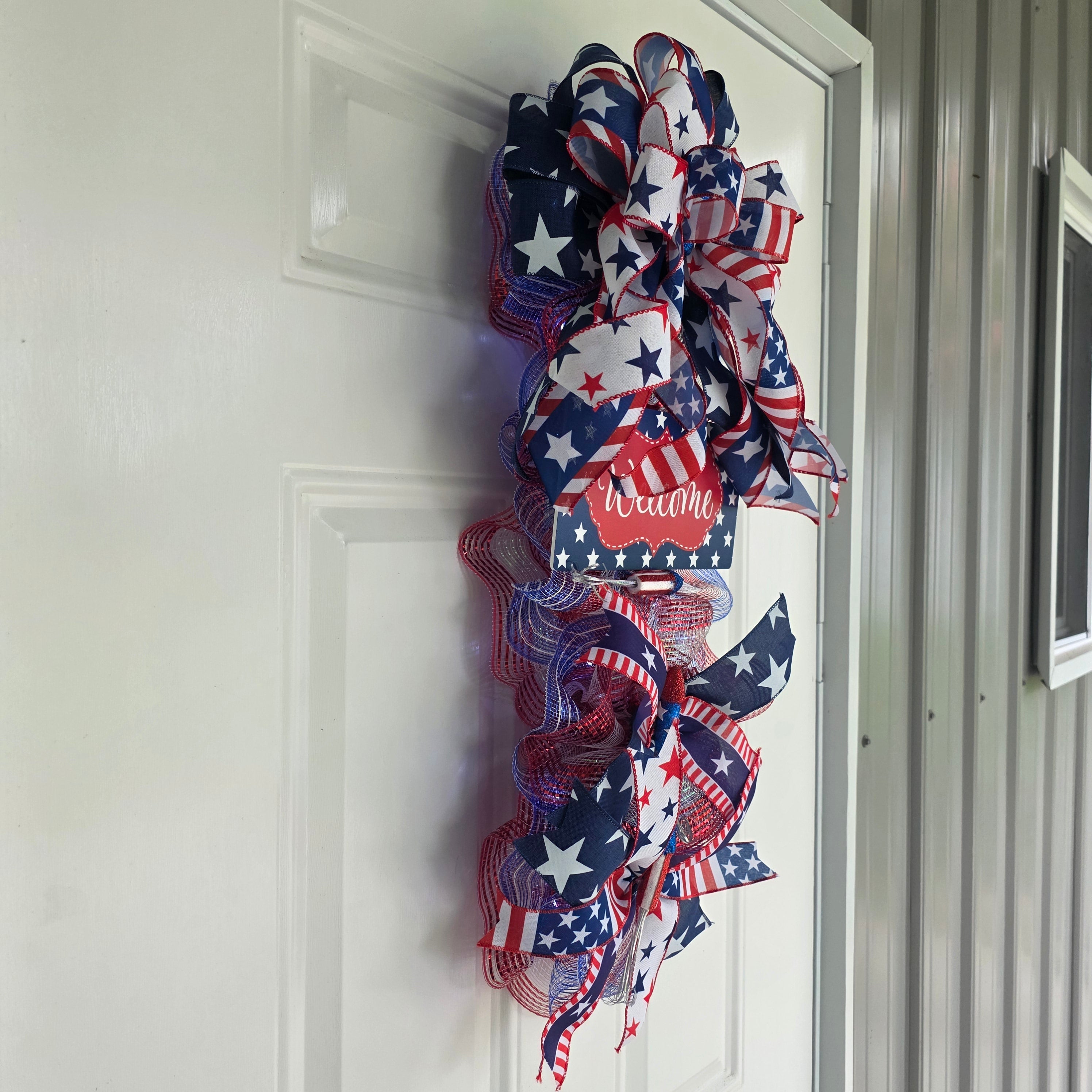 Patriotic Welcome Door Swag with Fairy Lights