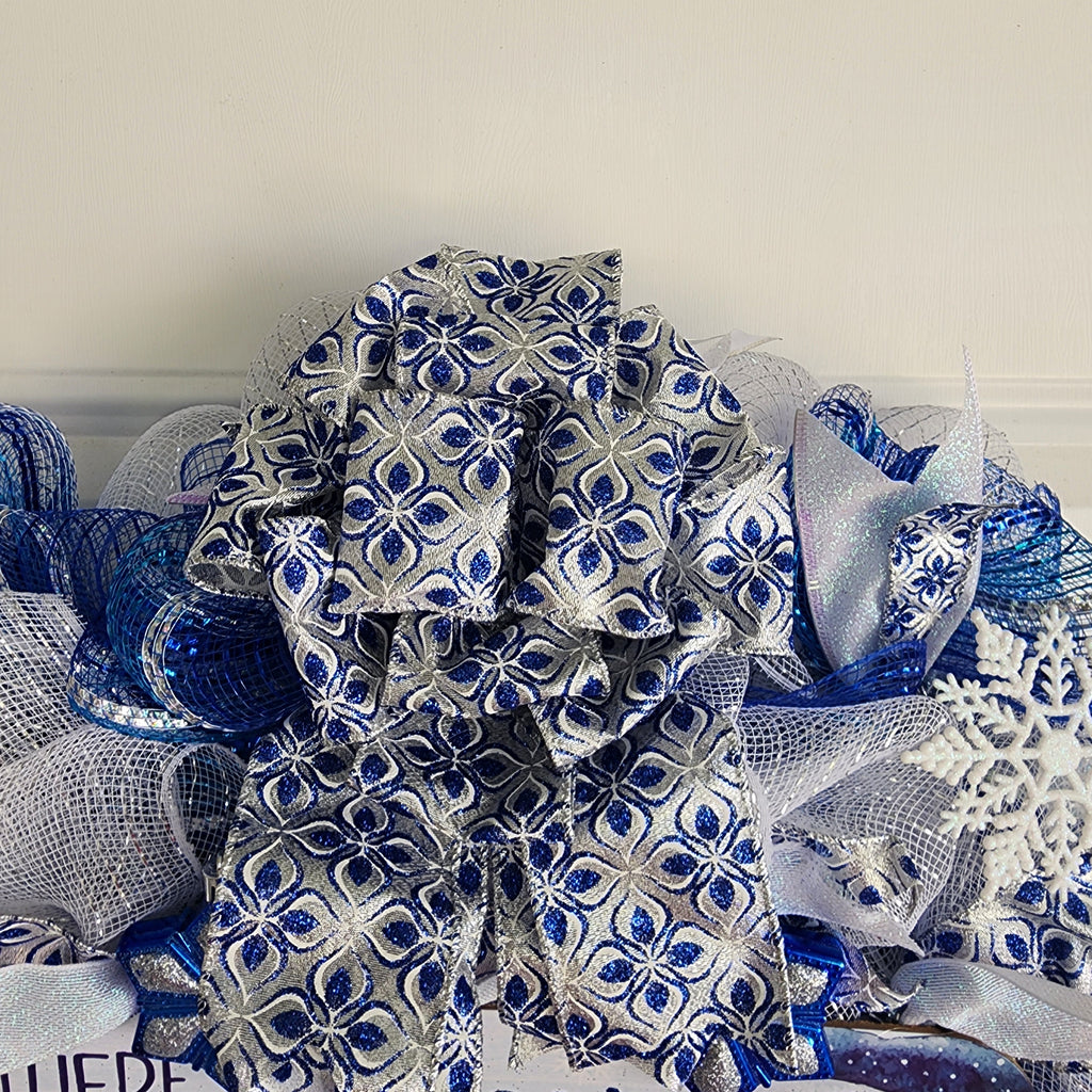 Blue and silver snowflake ornament detail