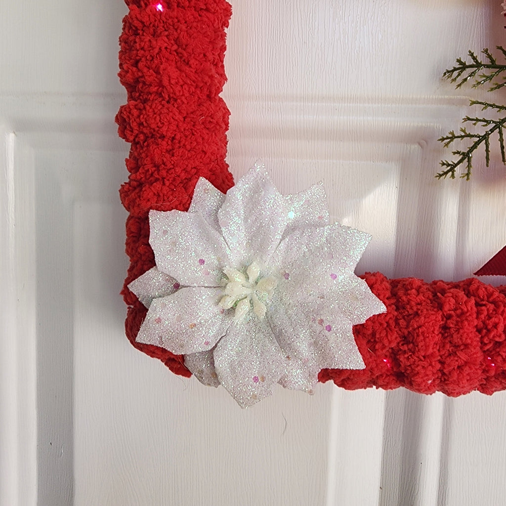 Red Candy Cane Poinsettia Frame Wreath full door view