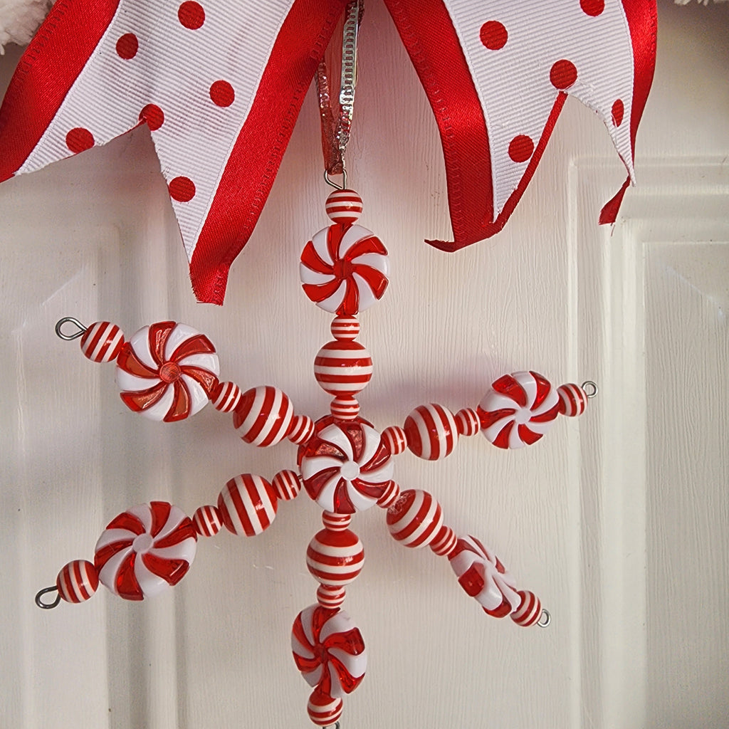 Red polka dot bow and red satin ribbon detail