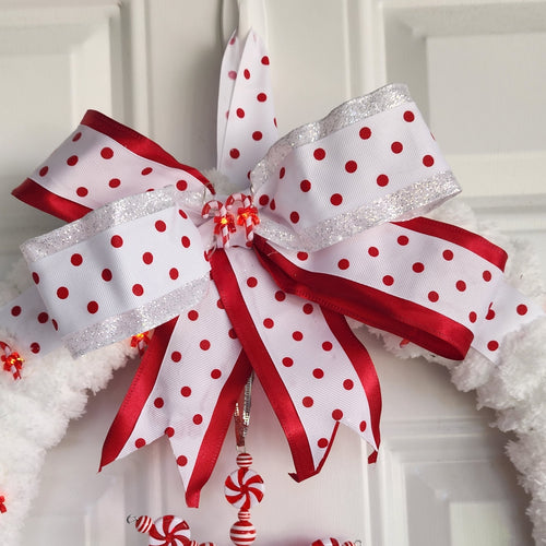 Polka dot ribbon and candy cane lights detail