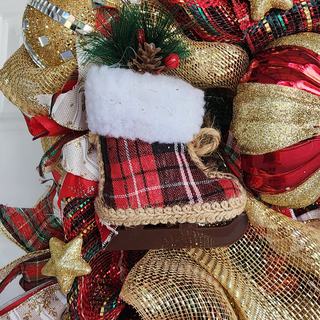 Gold star and plaid ribbon accent