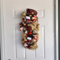 Red and Gold Plaid Christmas Stocking Wreath full view