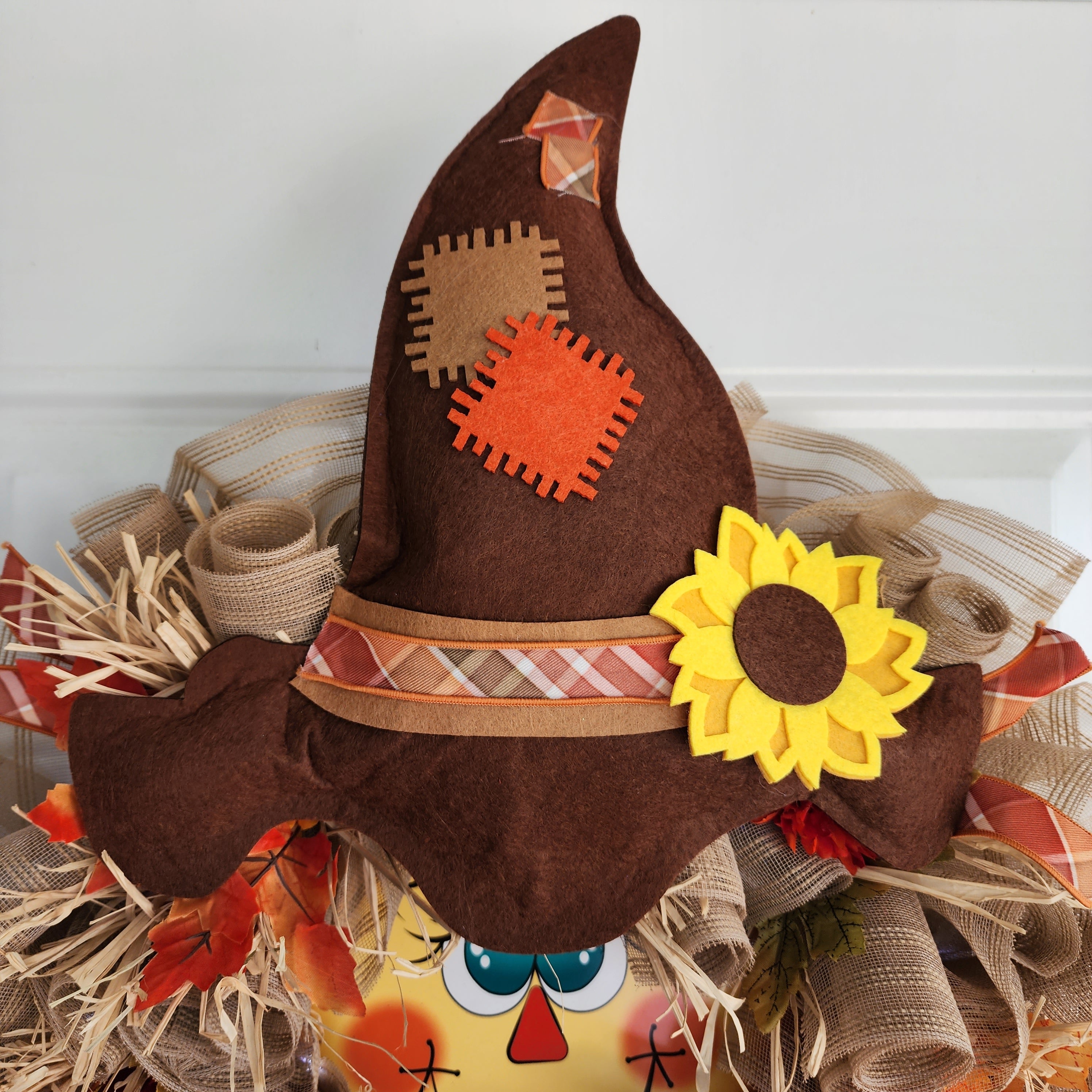 Scarecrow Fall Wreath side door view