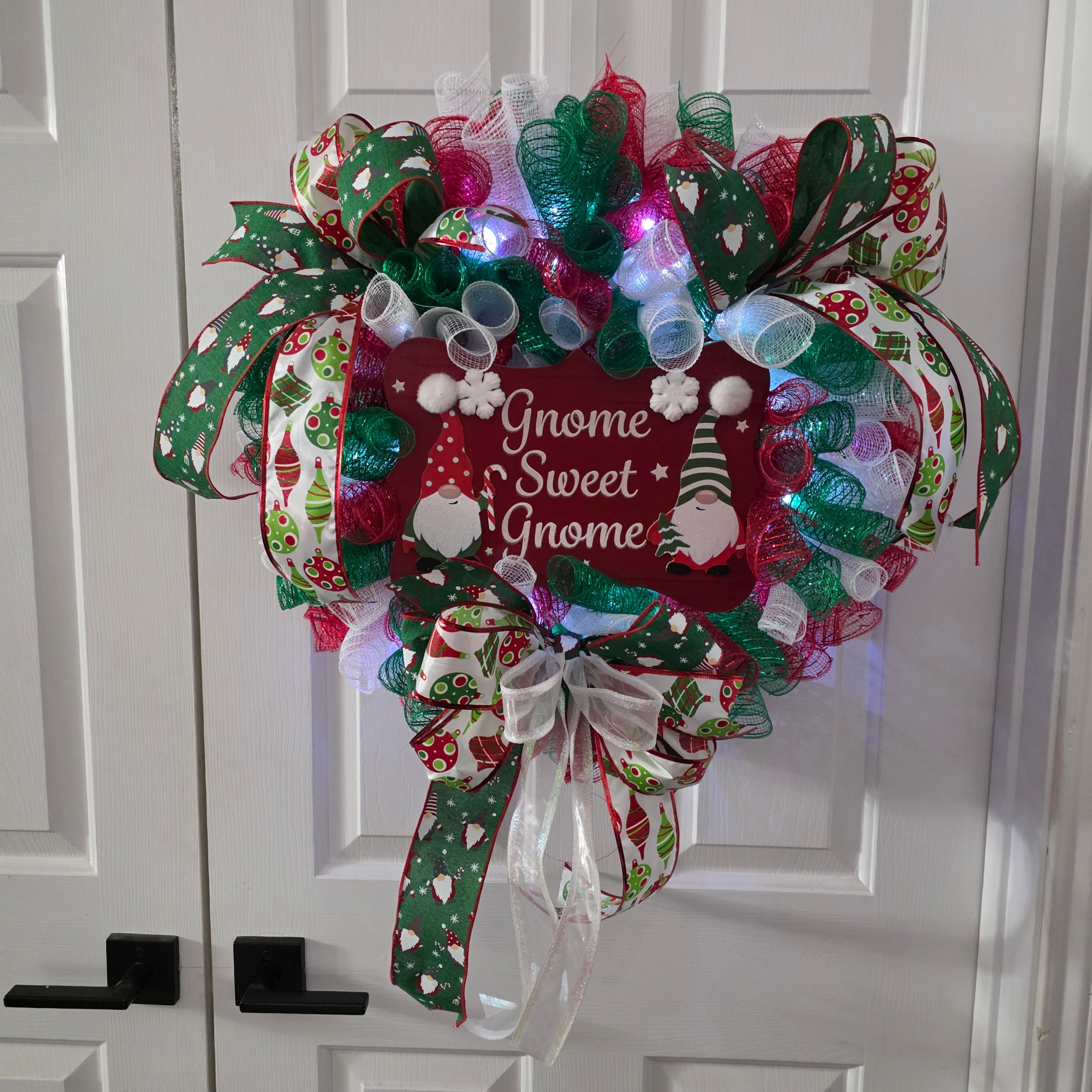 Gnome Sweet Gnome Christmas Wreath full door view