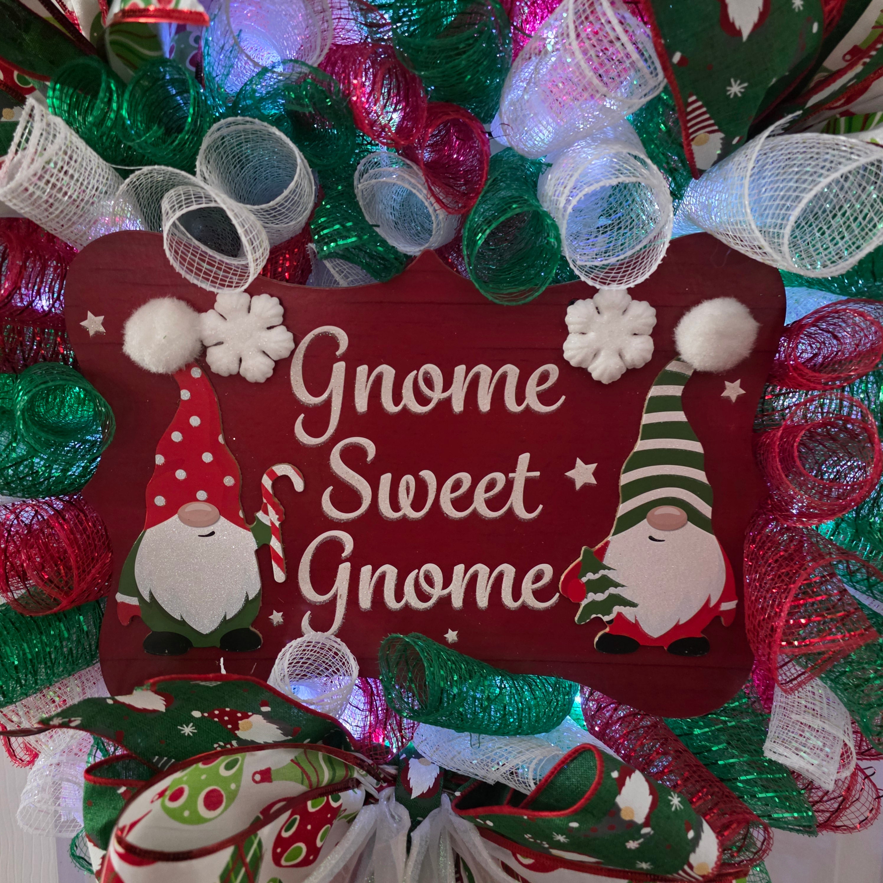 Gnome Sweet Gnome Christmas Wreath angled view
