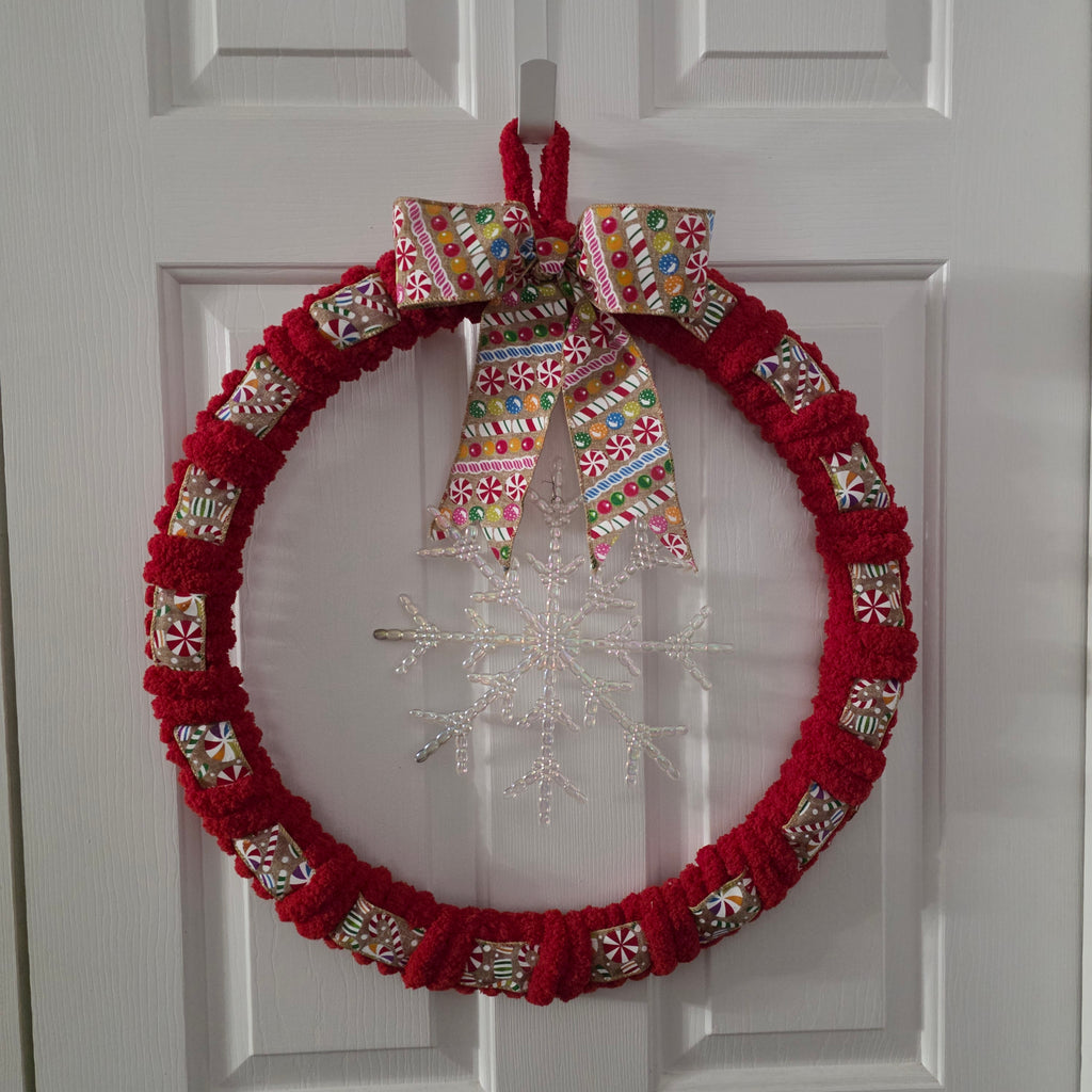 Candy-themed bow detail close-up