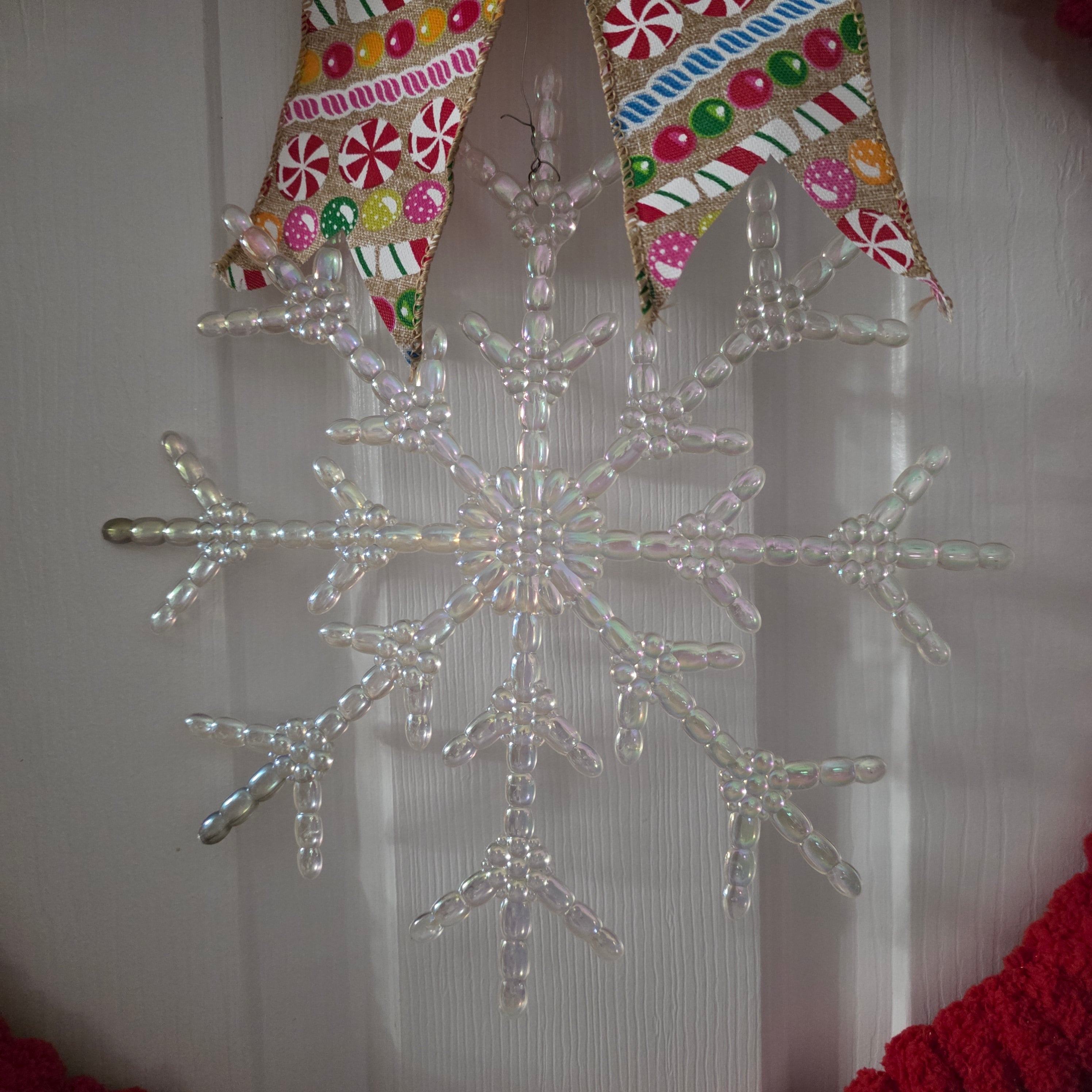 Red Yarn Christmas Wreath side view