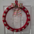 Red Yarn Christmas Wreath front view