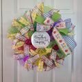 Teacher Appreciation Deco Mesh Wreath with fairy lights and apple accents