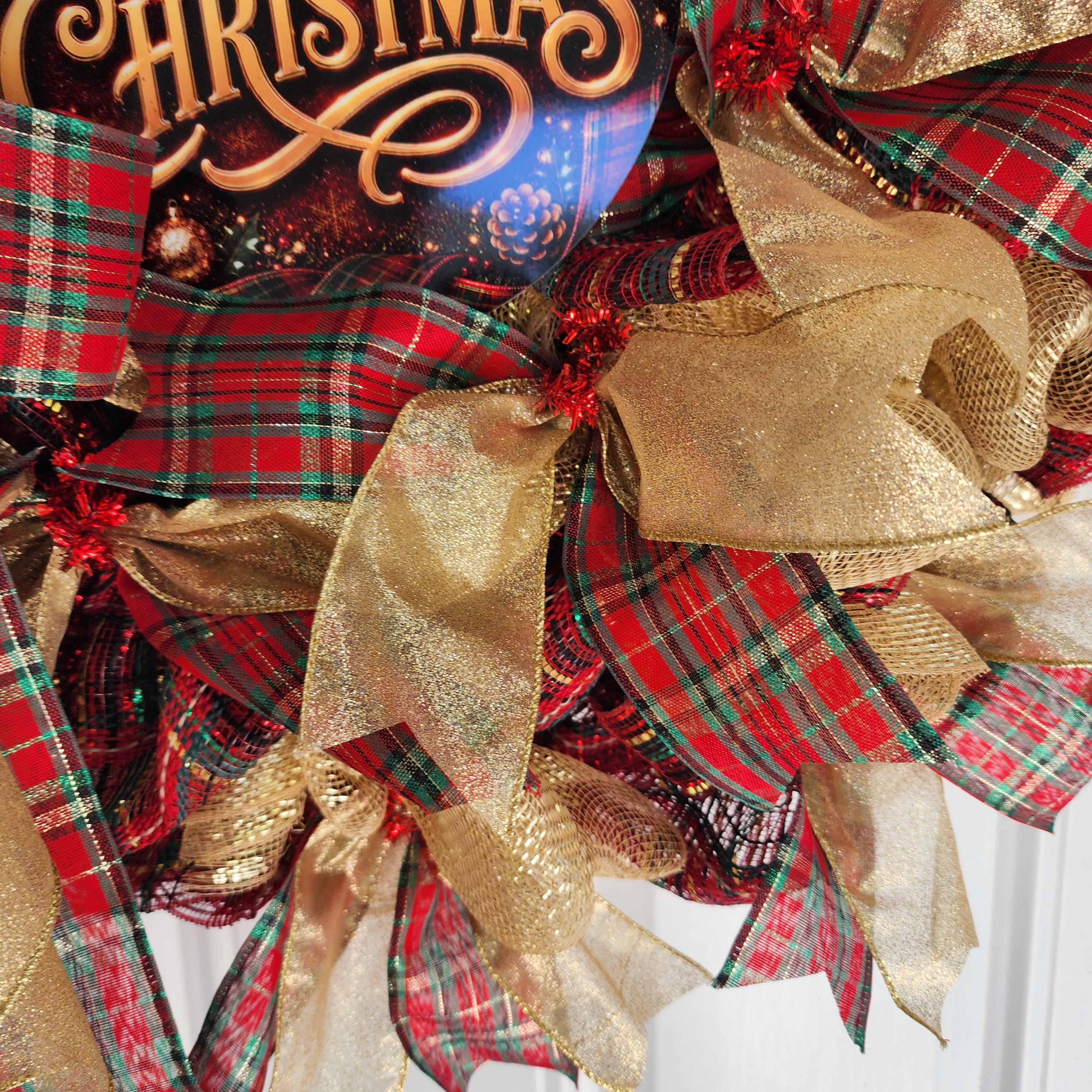 Additional angle of wreath displayed on front door