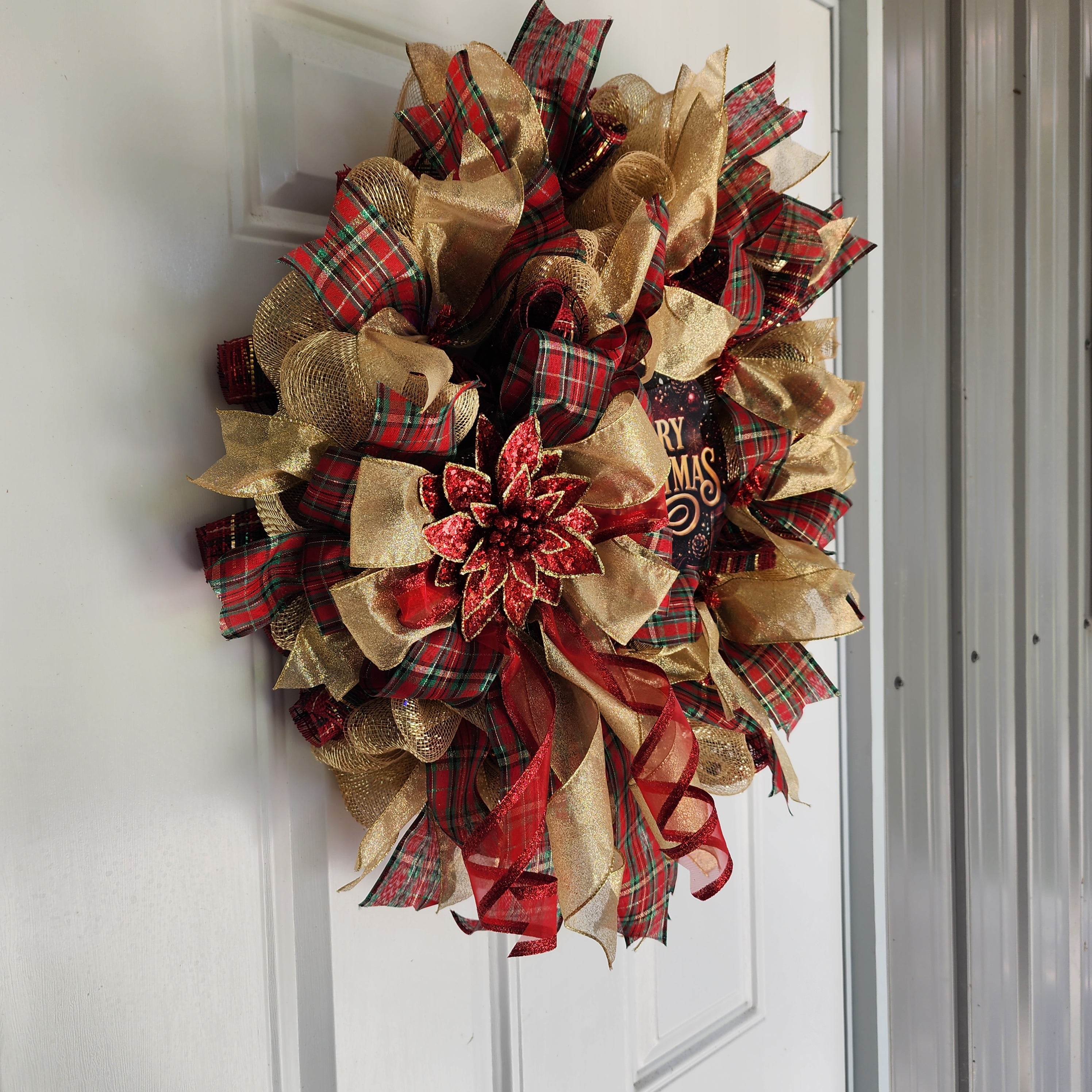 Full view of wreath on white front door