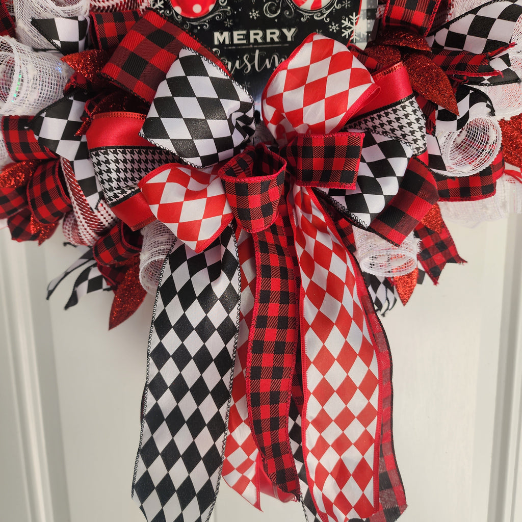 Additional angle of Christmas wreath on door
