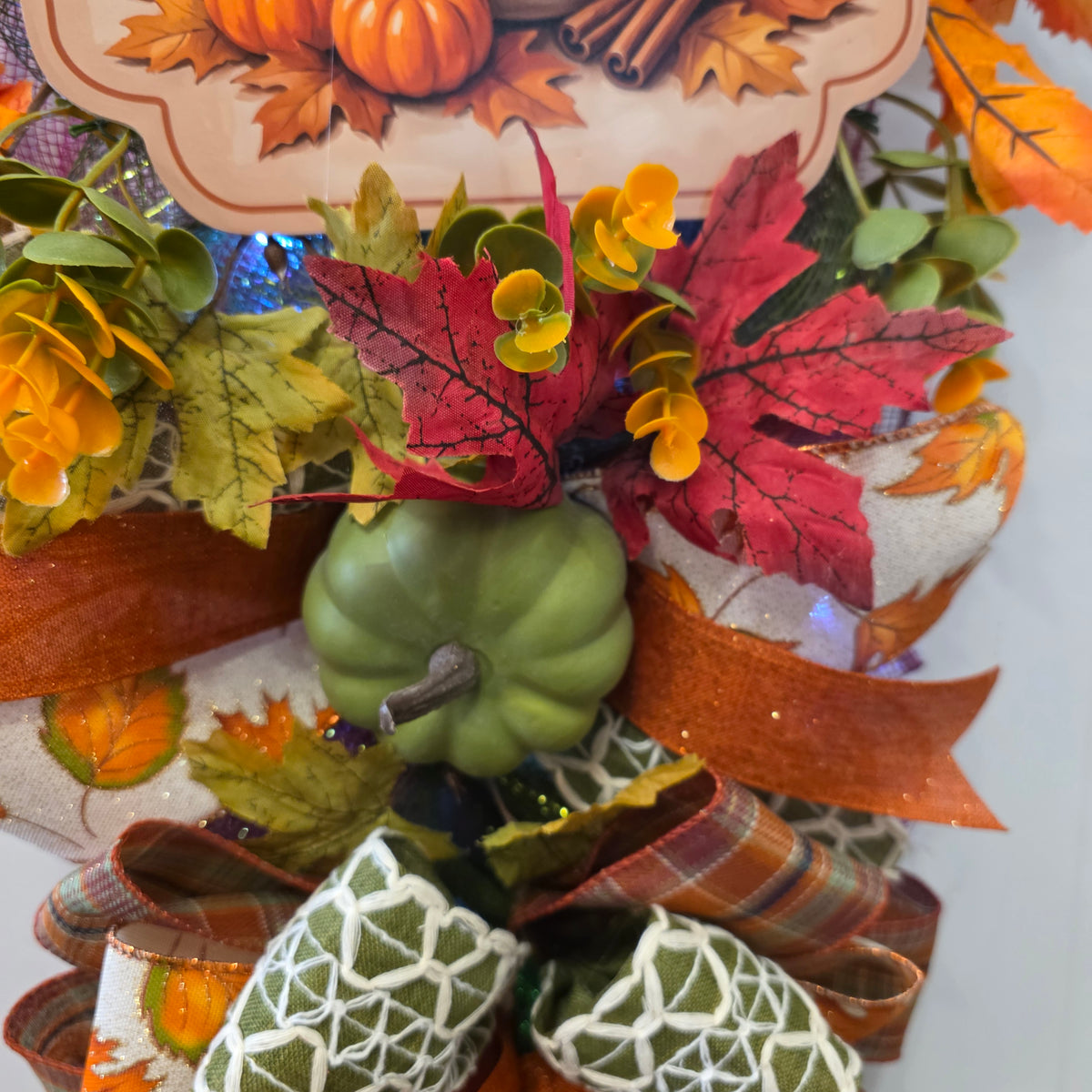 Fall Is Brewing swag on door - side angle