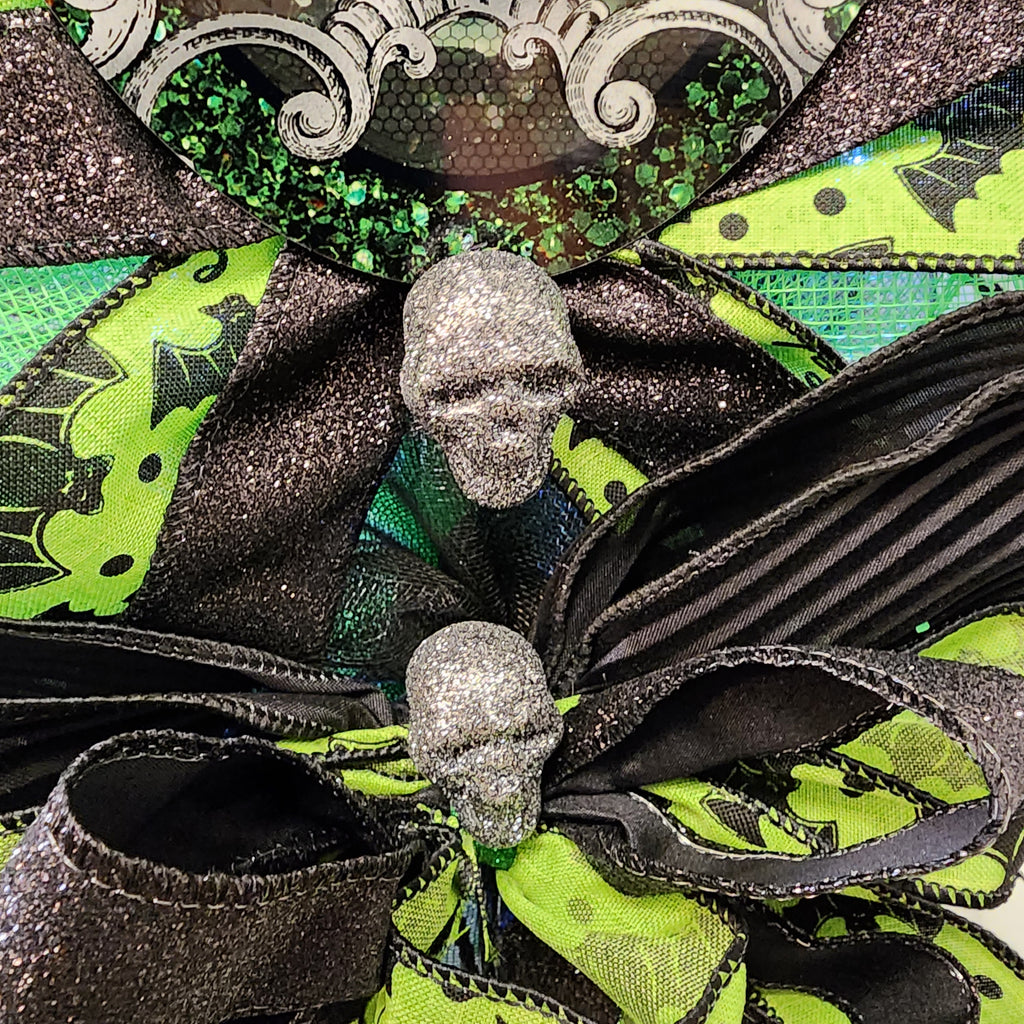 Gothic witch sign close-up with scroll frame