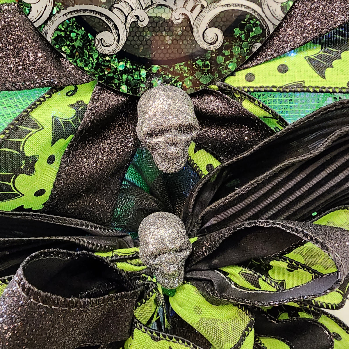 Gothic witch sign close-up with scroll frame