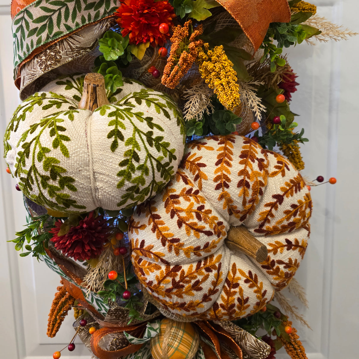 Harvest Pumpkin Fall Door Swag - side profile view