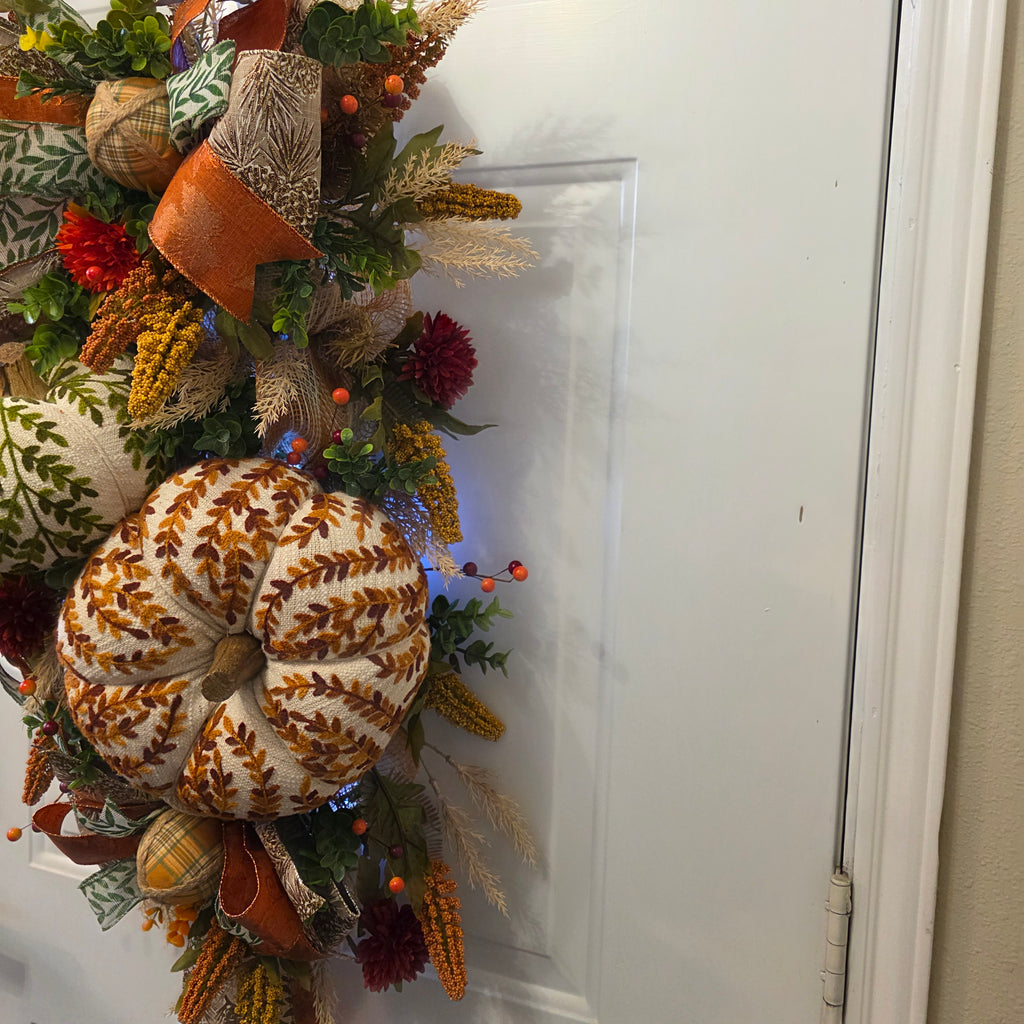 Harvest Pumpkin Fall Door Swag - additional detail view