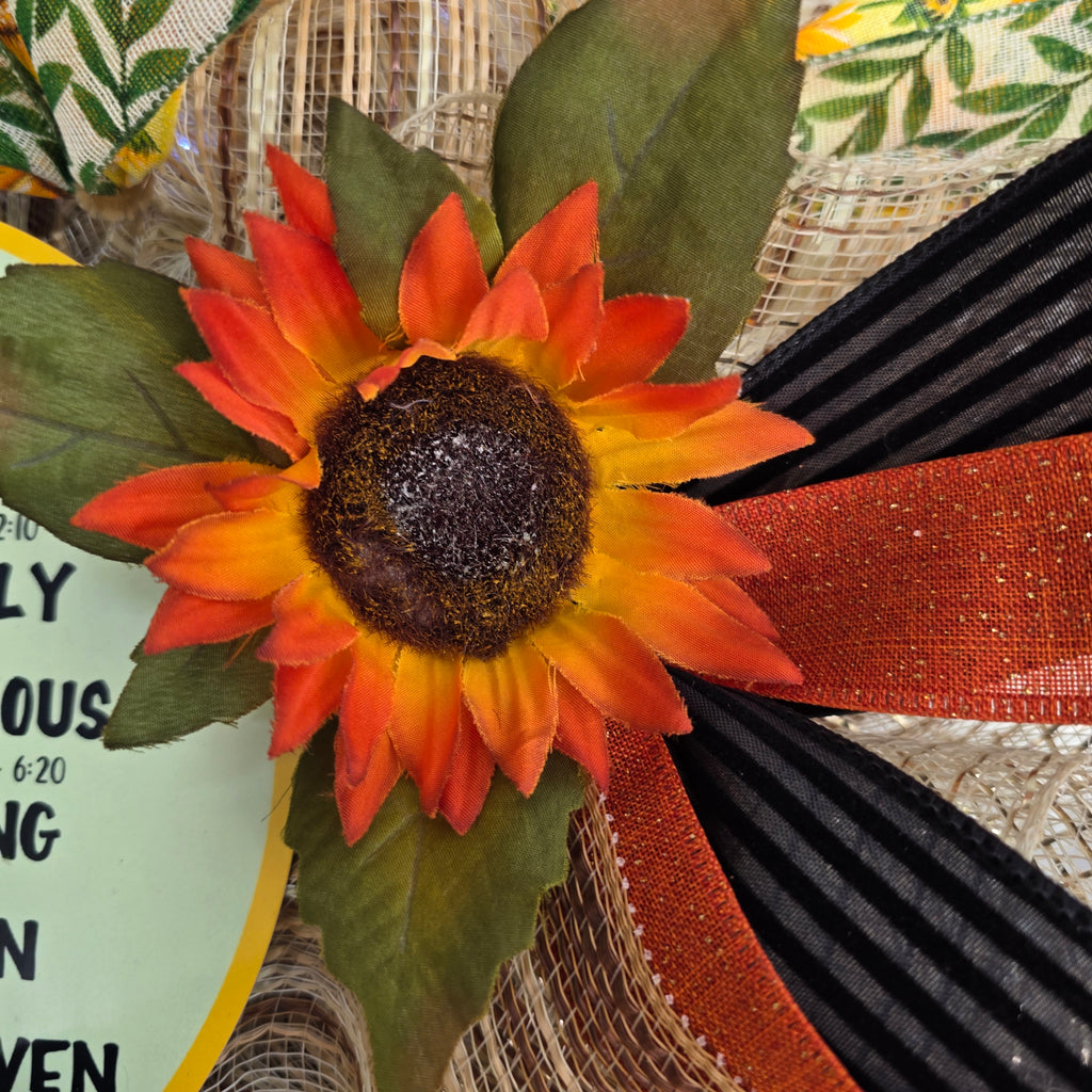 God Says You Are Sunflower Wreath - sign close up scripture detail