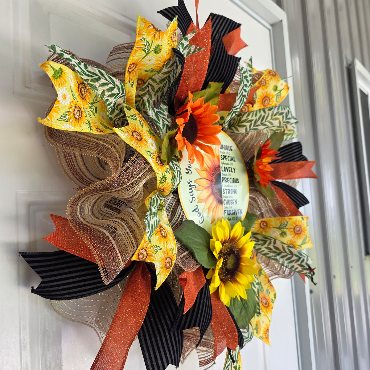 God Says You Are Sunflower Wreath - yellow sunflower close up
