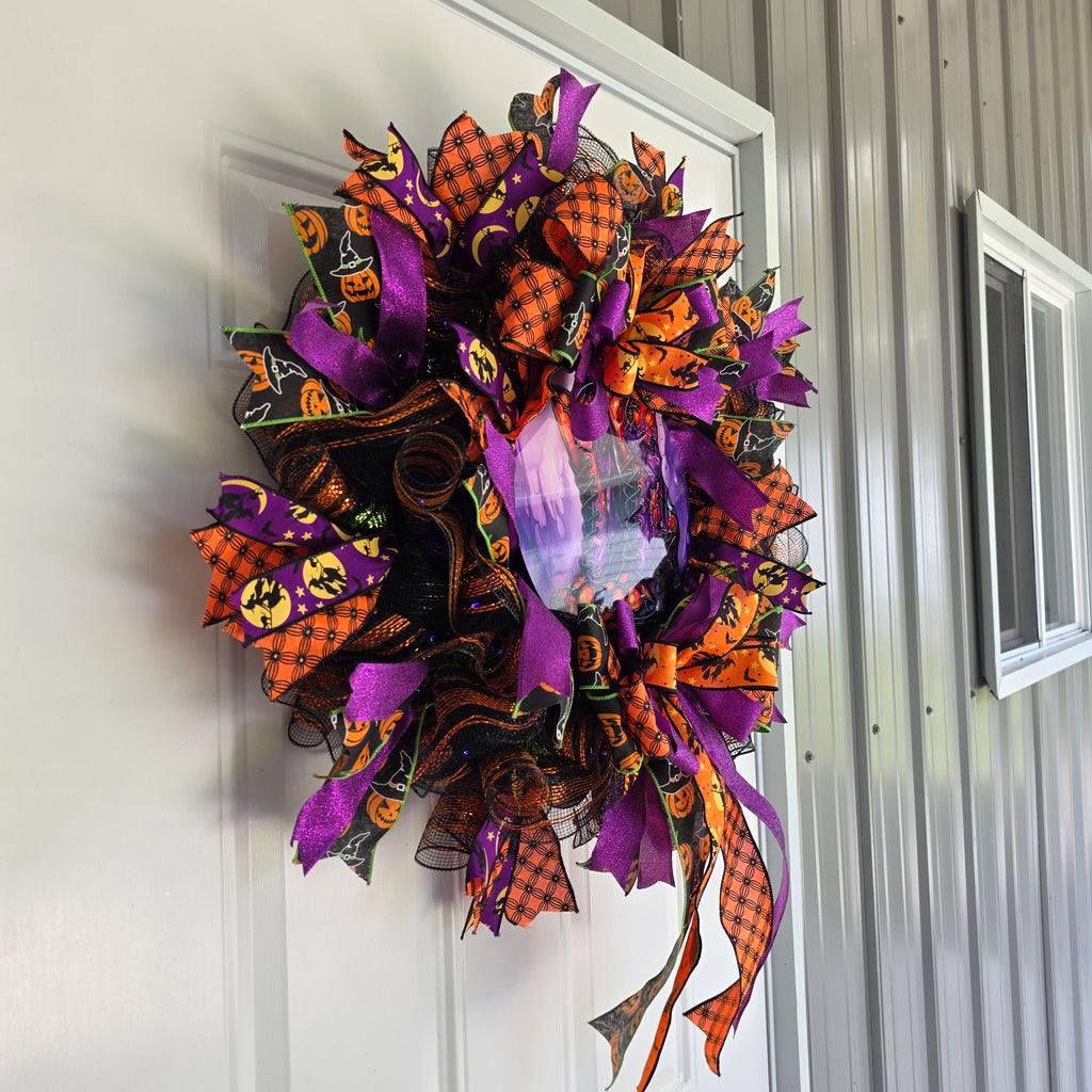 Witch's Boots Halloween Wreath - top ribbon detail