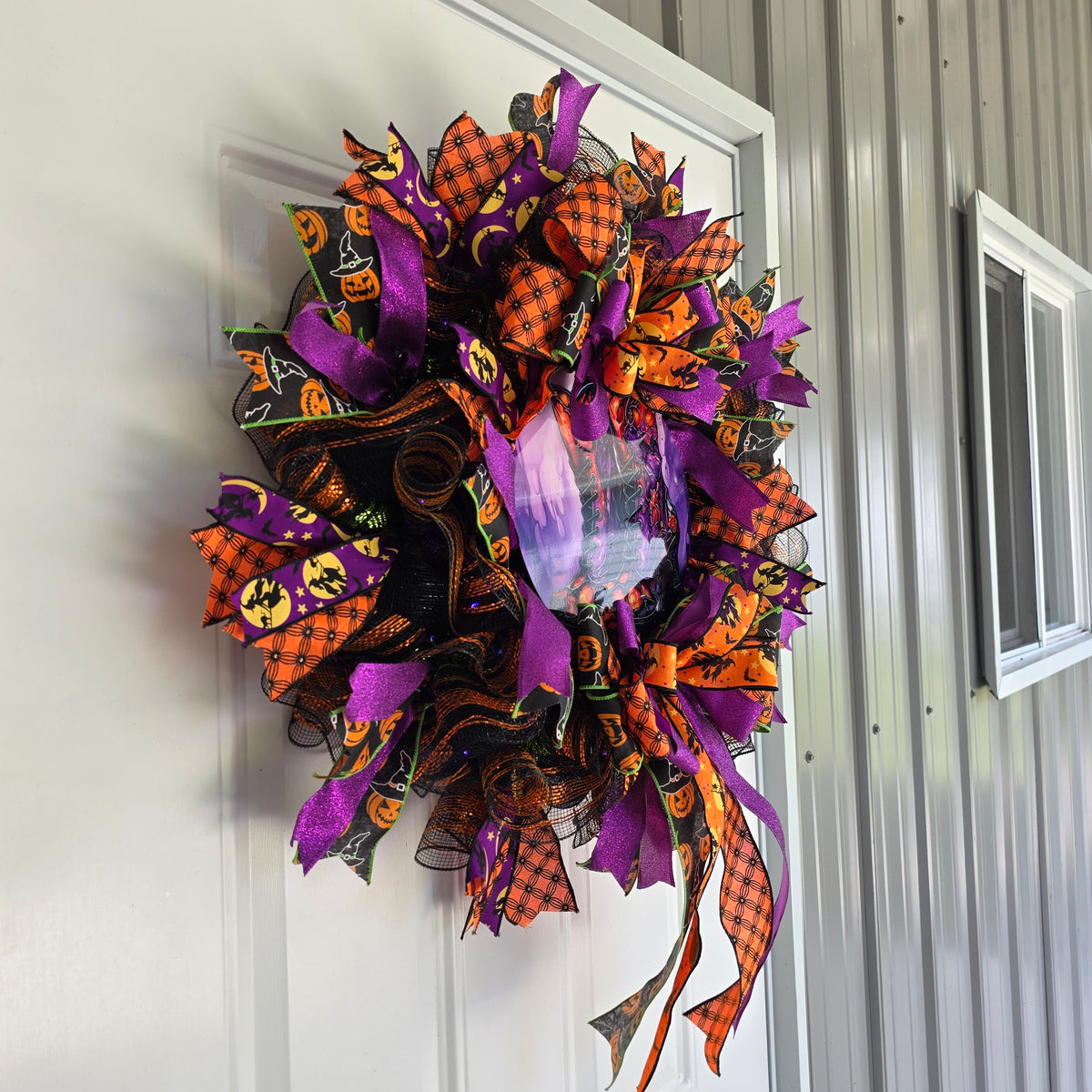 Witch's Boots Halloween Wreath - top ribbon detail