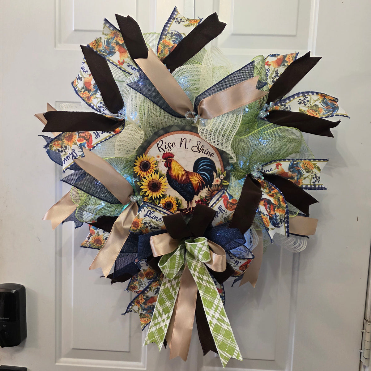 Rise N' Shine Rooster Sunflower Farmhouse Wreath - top view