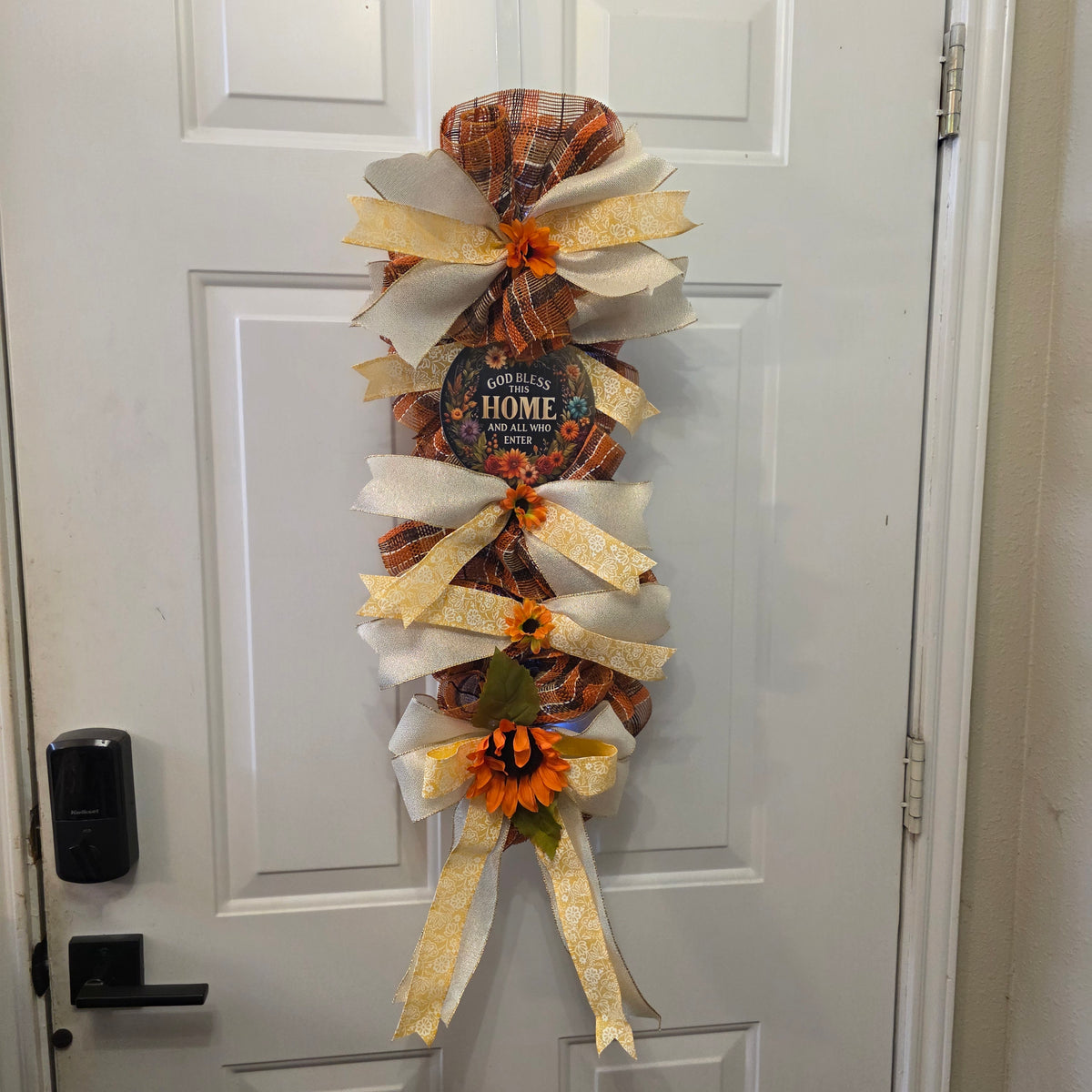 God Bless This Home Fall Sunflower Door Swag