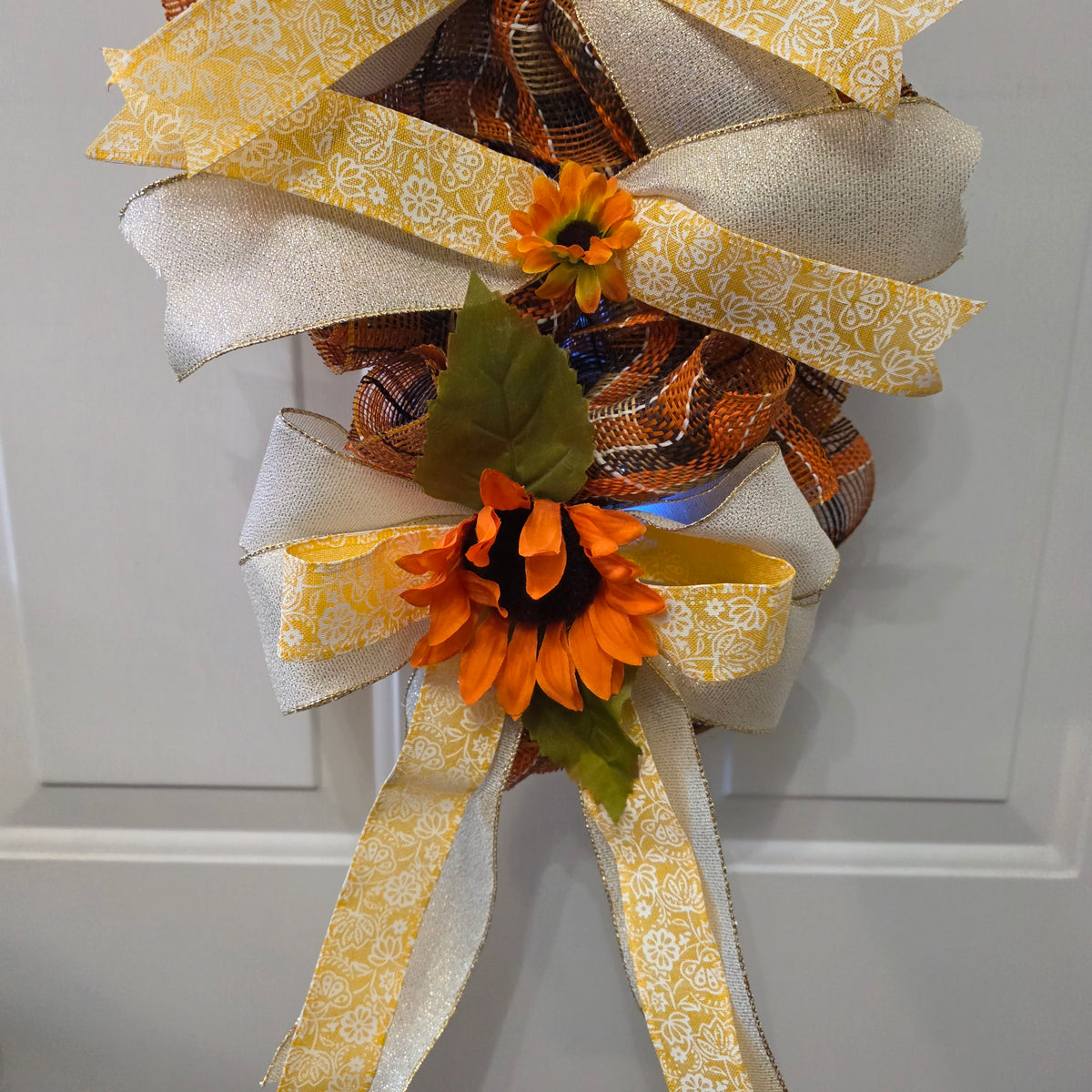 God Bless This Home Fall Sunflower Door Swag - full swag view