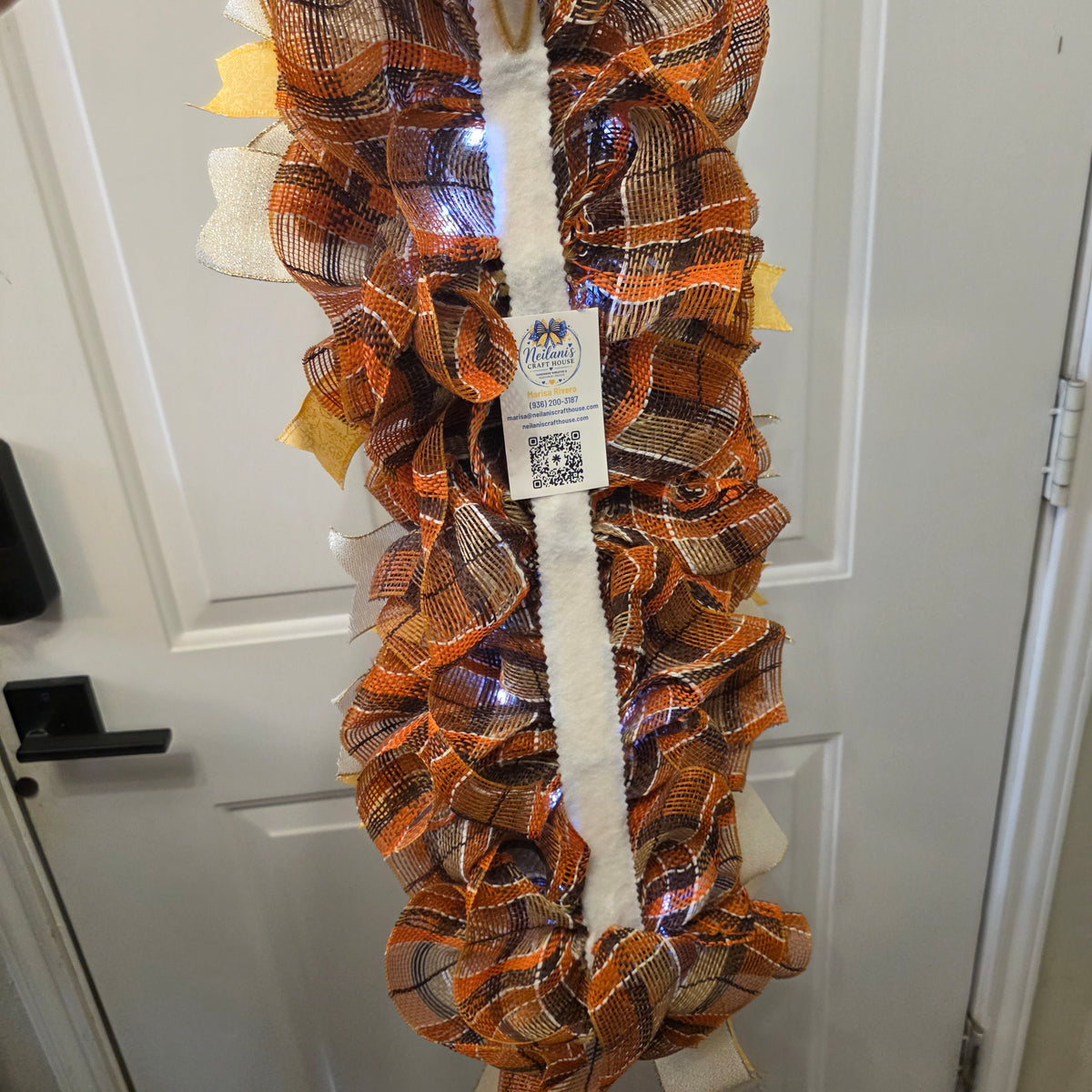 God Bless This Home Fall Sunflower Door Swag - bottom bow detail