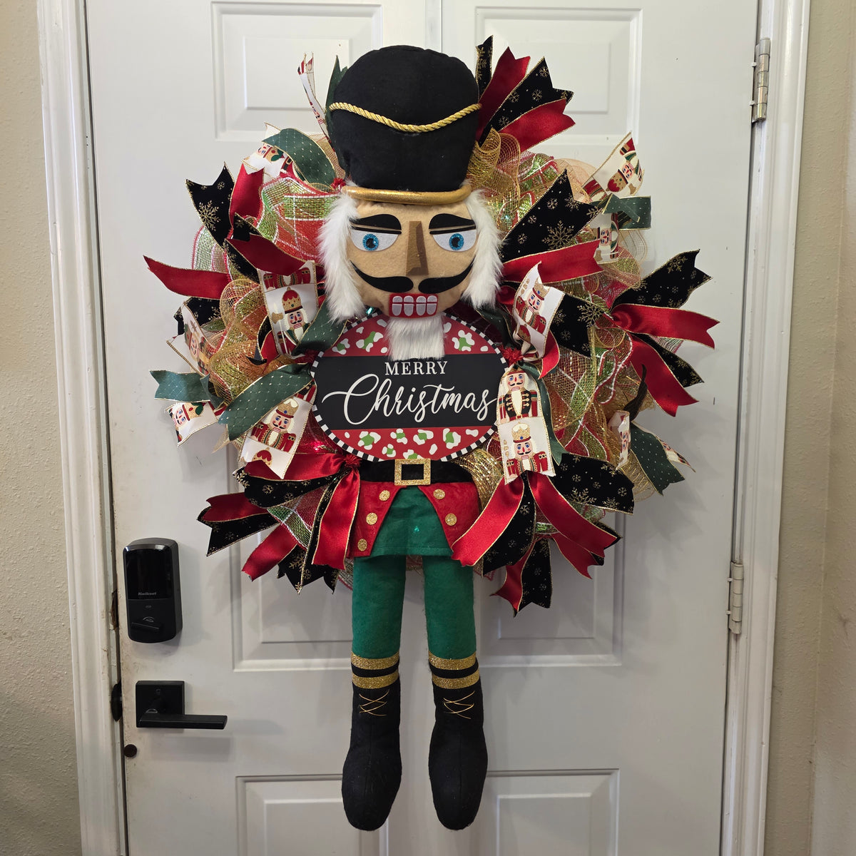 Nutcracker Christmas Wreath with Fairy Lights – Merry Christmas Deco Mesh Door Décor