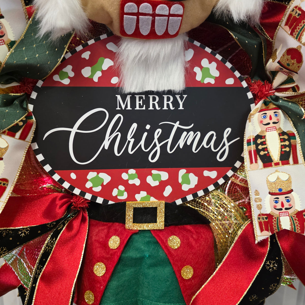 Nutcracker Christmas Wreath with Fairy Lights – Merry Christmas Deco Mesh Door Décor