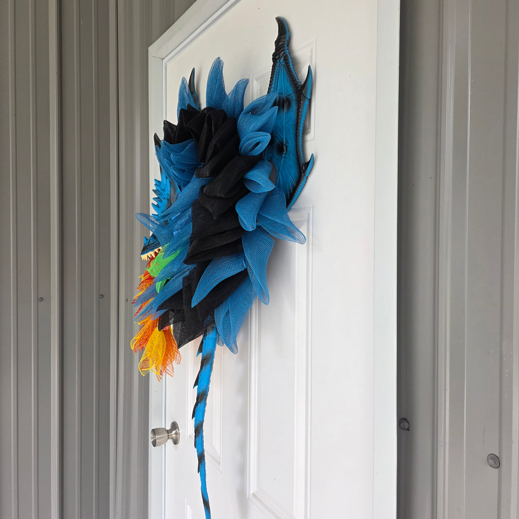 Blue Dragon Wreath with Lighted Flames & Dragon Egg