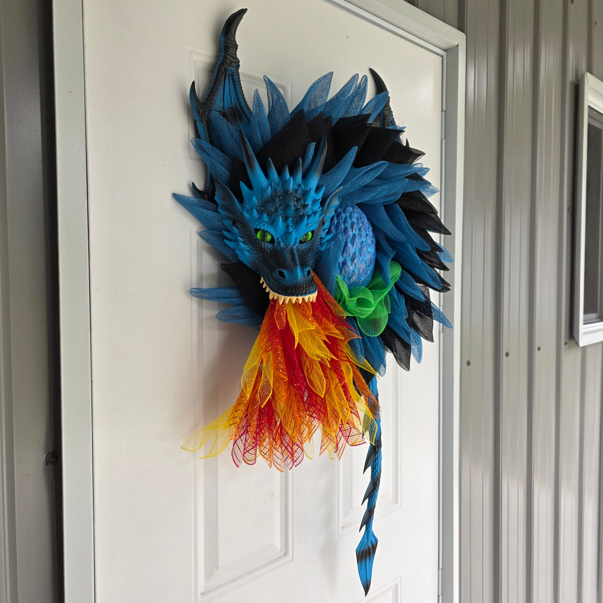 Blue Dragon Wreath with Lighted Flames & Dragon Egg