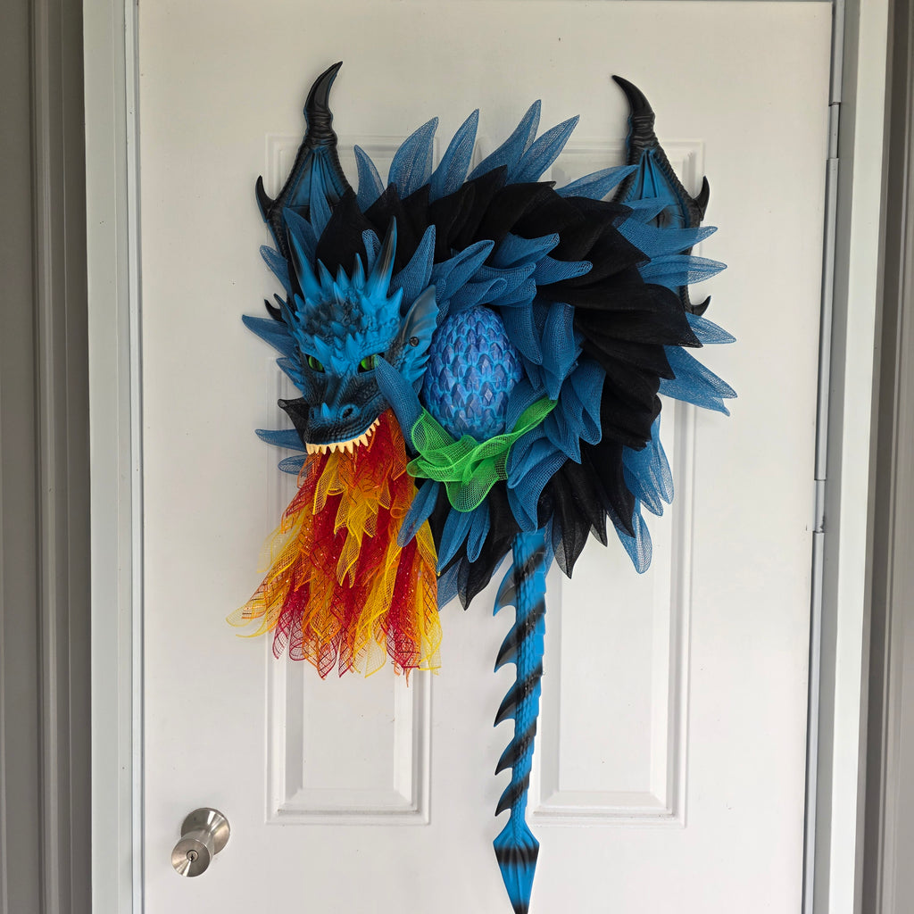 Blue Dragon Wreath with Lighted Flames & Dragon Egg